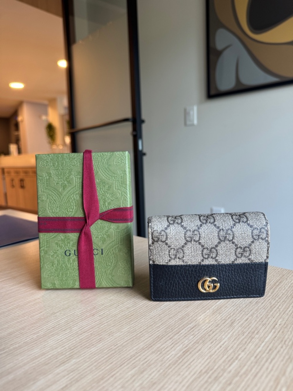 Gucci GG Canvas & Black Leather Small Wallet